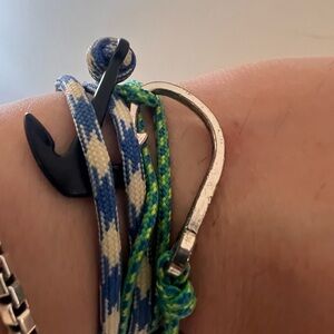 Pair Of Nautical Rope Wrap Bracelet With Anchor & Hook Closure